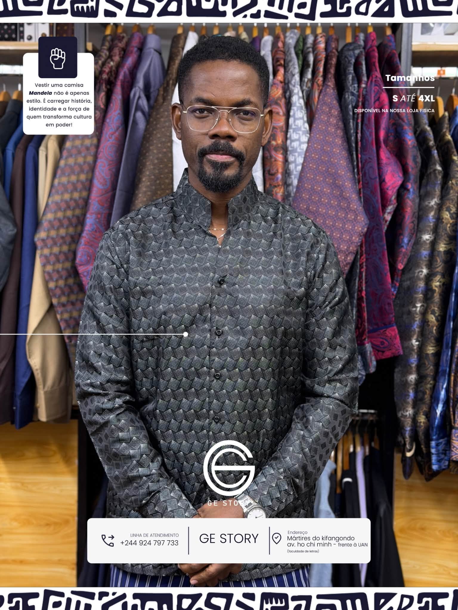 Camisa Mandela Masculina Azul Royal com Estampa Paisley Premium