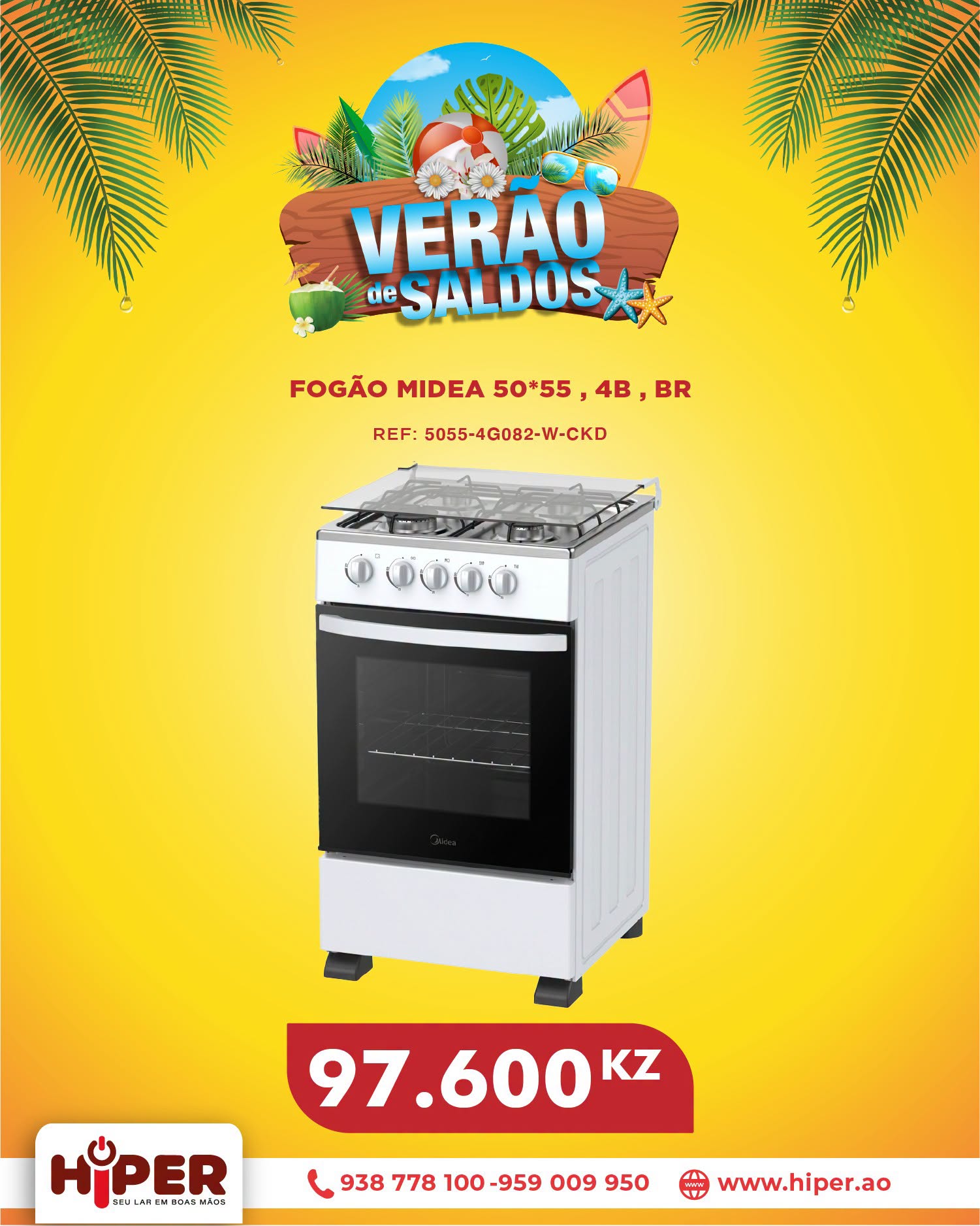 Fogão MIDEA 50×50, 4 Bocas